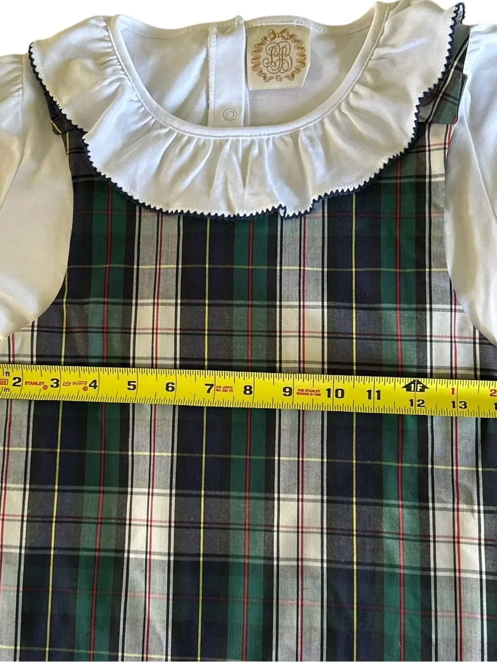 Back to School Beaufort Bonnet Girls Plaid Jumper Dress Ruffle Collar Sz 8